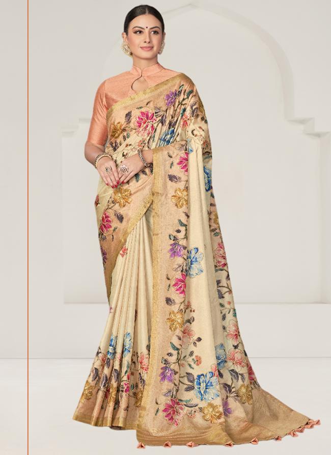 Rangkat Tussar Silk Beige Festival Wear Printed Saree